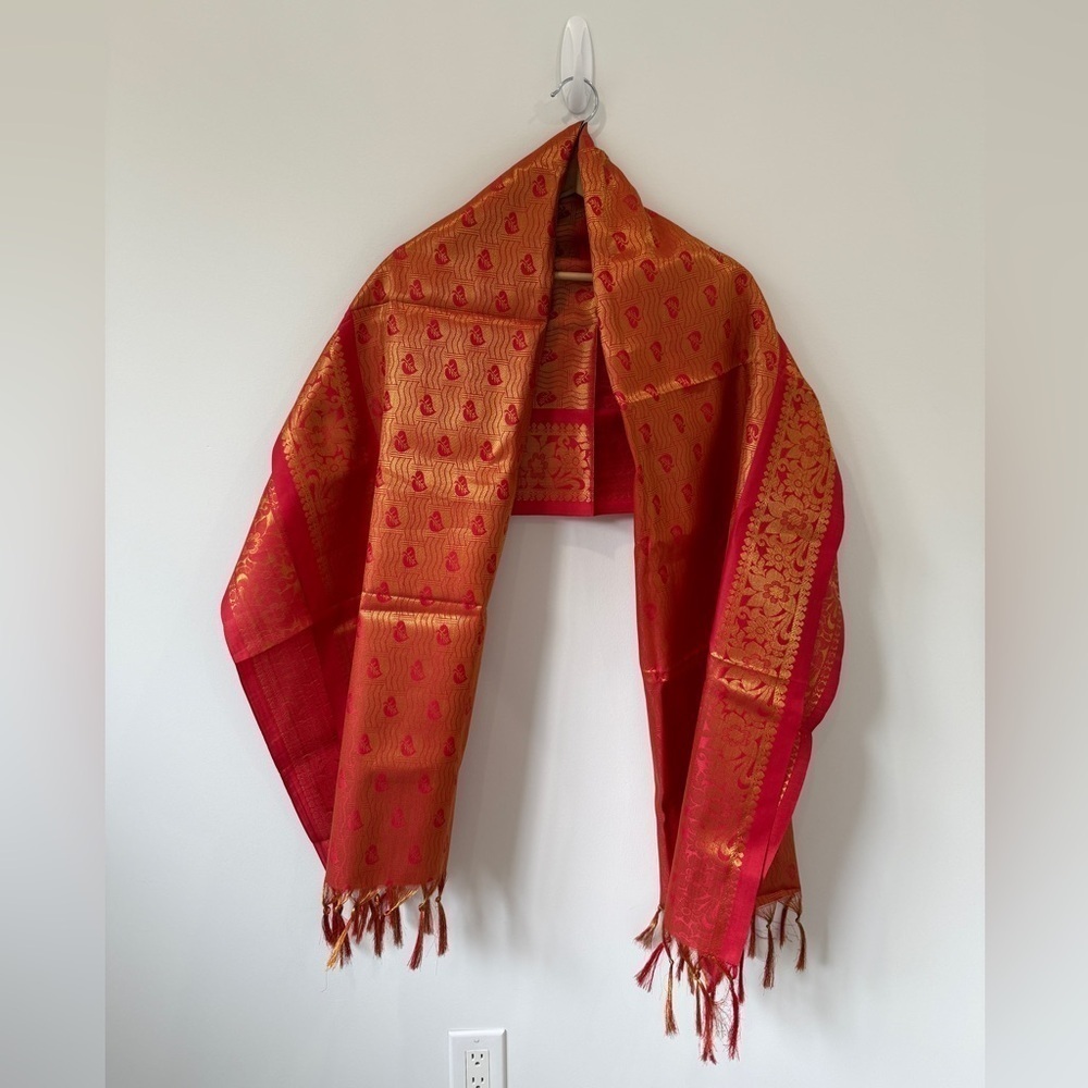 Red and Gold Silk Saree for Weddings Parties 35x76